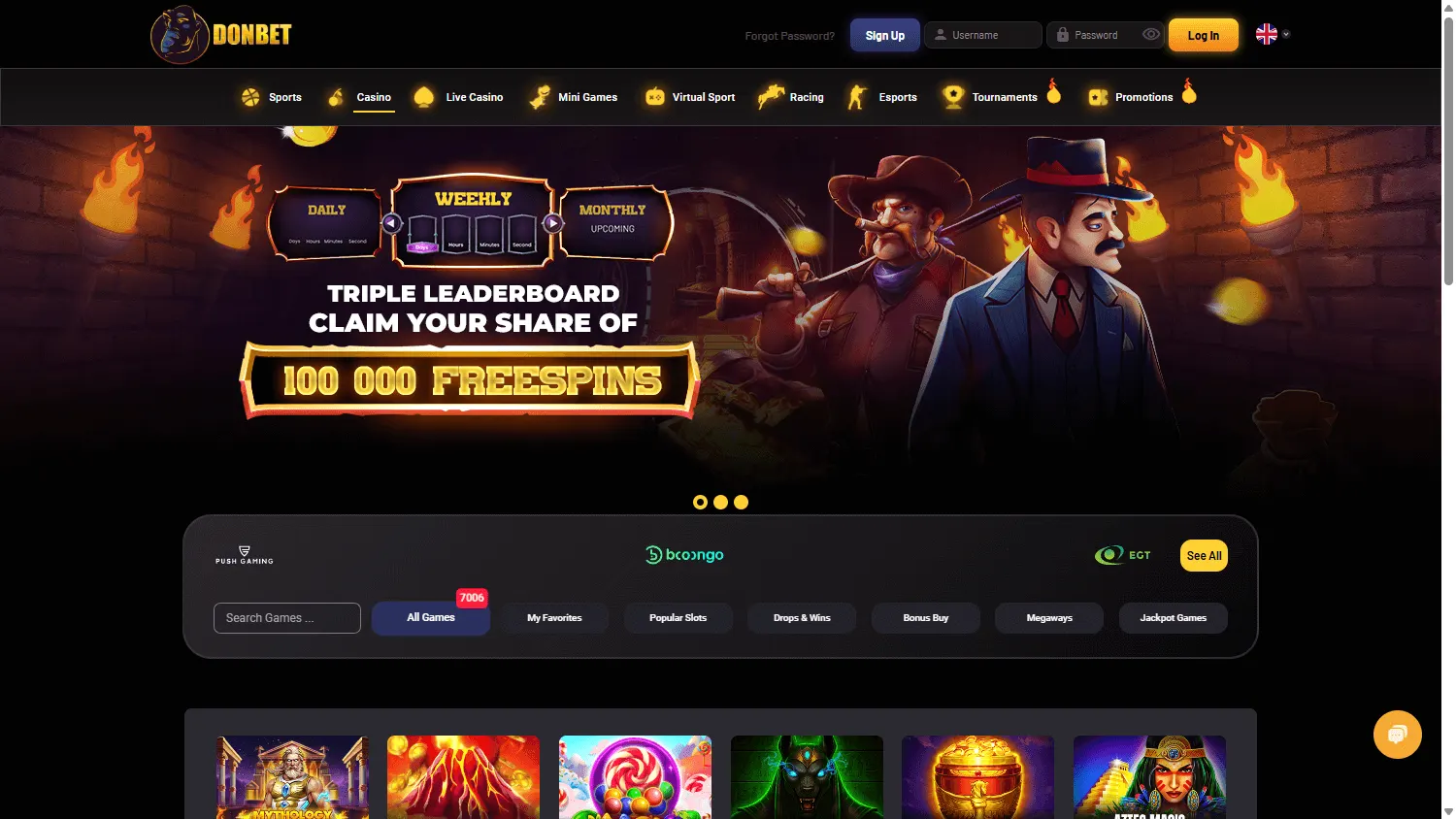 Donbet Casino desktop games lobby